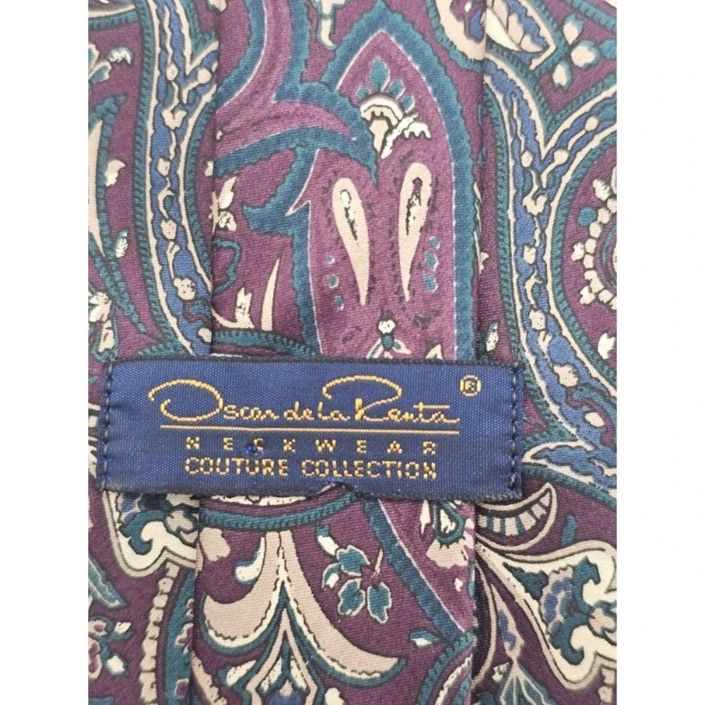 Oscar de la Renta Tie Men's Paisley Imported Silk Couture Collection Made in USA